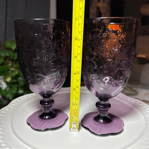 Princess House Fantasia 7" Amethyst Iced Tea Goblets Set Of 2 Purple Glasses - Picture 5 of 7